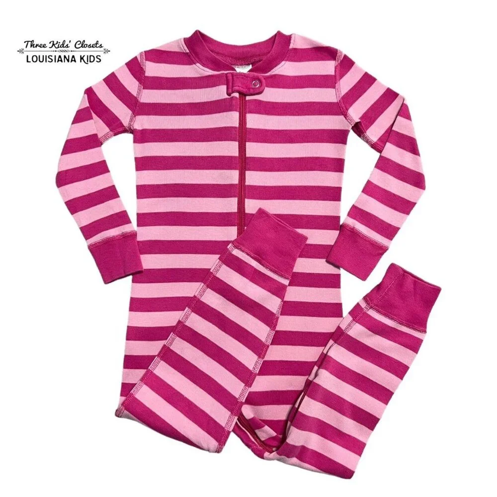 Hanna Andersson Sz 90 (3T) Pink Striped Zipper Sleeper Pajamas